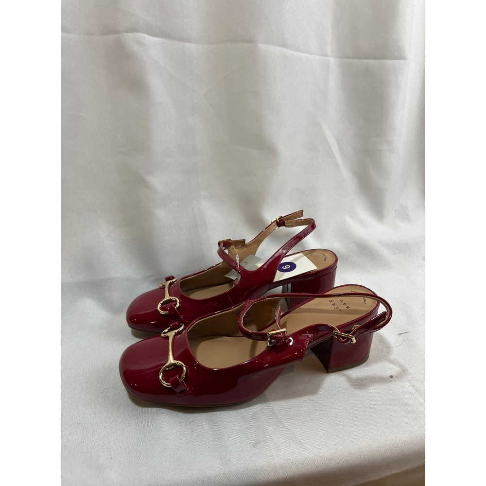 A New Day Womens Red Patent Horsebit Mary Jane Block Heels Size 6